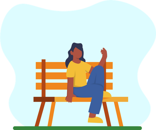 Fille assise sur un banc  Illustration