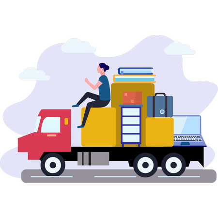 Fille assise sur un camion de chargement  Illustration