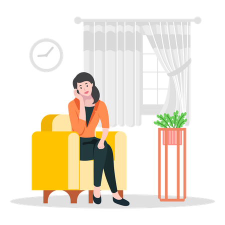 Fille assise sur un canapé faisant un appel téléphonique  Illustration