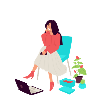 Fille assise sur une chaise pendant qu'elle travaille  Illustration