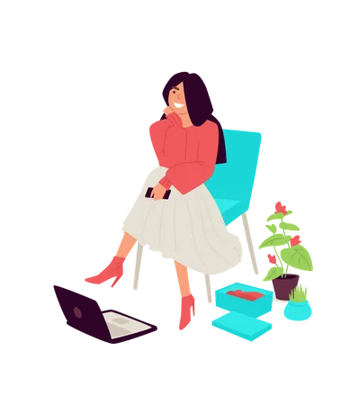 Fille assise sur une chaise pendant qu'elle travaille  Illustration