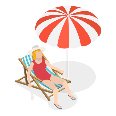 Fille assise sur une chaise sur la plage  Illustration