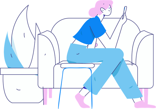 Fille assise sur une chaise tout en parlant lors d'un appel vidéo  Illustration