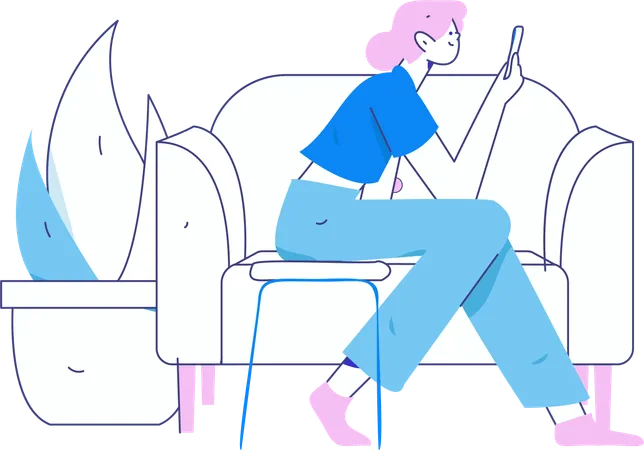 Fille assise sur une chaise tout en parlant lors d'un appel vidéo  Illustration