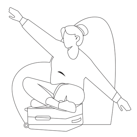 Fille assise sur une valise  Illustration