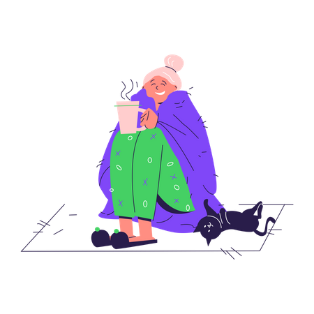 Fille assise tenant une tasse  Illustration