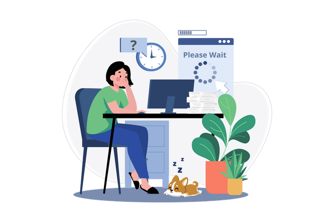 Fille attendant le chargement de la page du site Web  Illustration