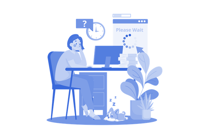 Fille attendant le chargement de la page du site Web  Illustration