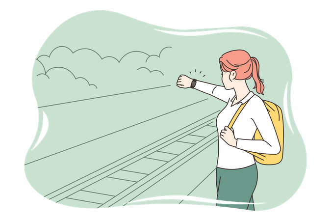 Fille attendant le train  Illustration