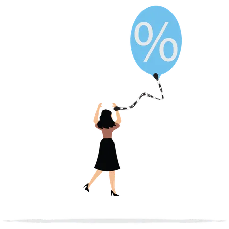 Fille attrapant un ballon pour une action à taux d'intérêt en hausse  Illustration