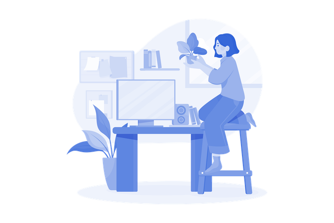 Fille au bureau  Illustration