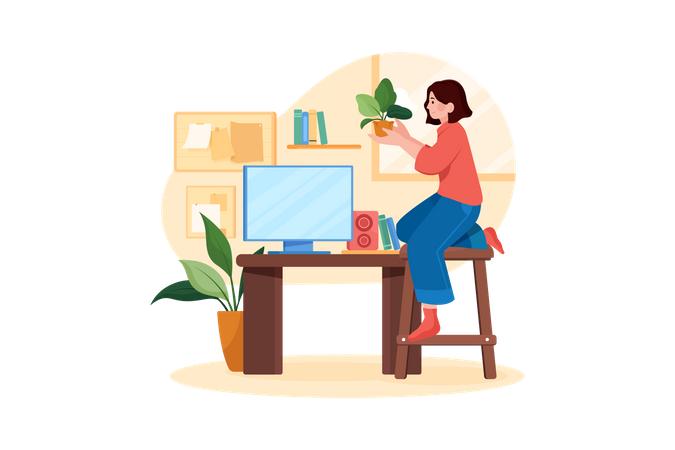 Fille au bureau  Illustration