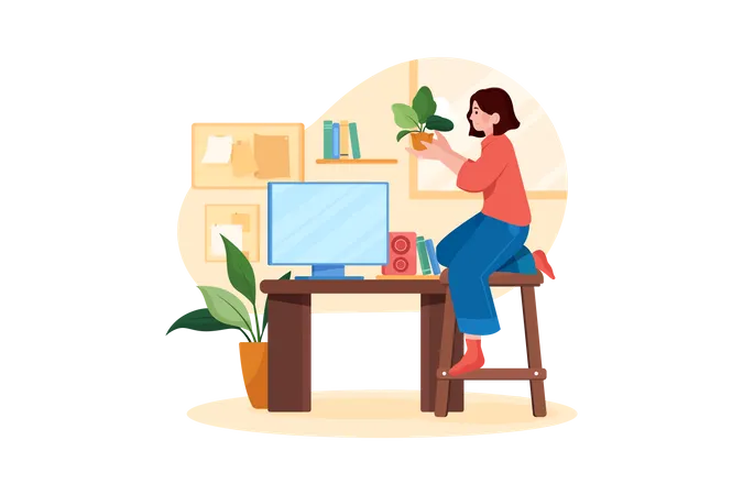 Fille au bureau  Illustration