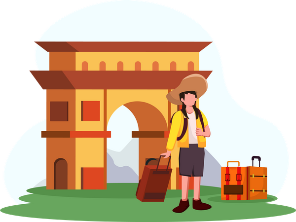 Fille avec des bagages  Illustration