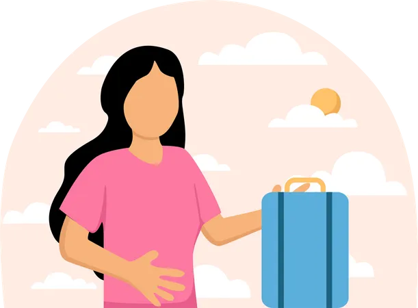 Fille avec bagages de voyage  Illustration