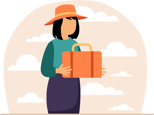 Fille avec bagages de voyage  Illustration