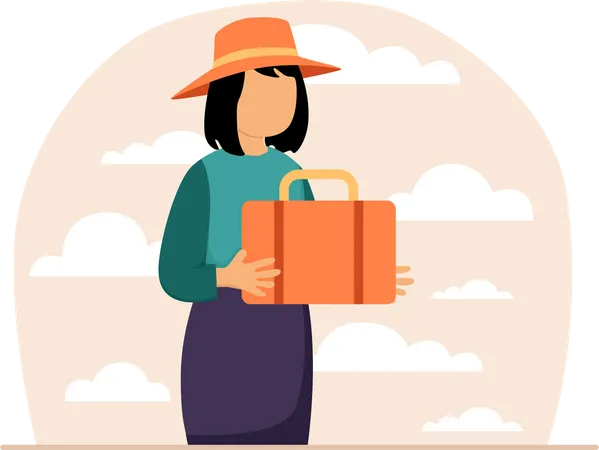 Fille avec bagages de voyage  Illustration