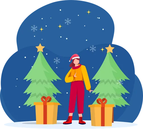 Fille avec un cadeau de Noël  Illustration