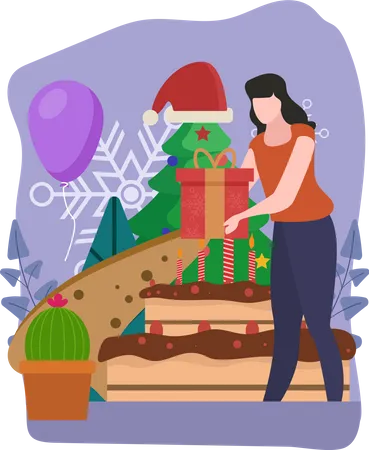 Fille avec un cadeau de Noël  Illustration