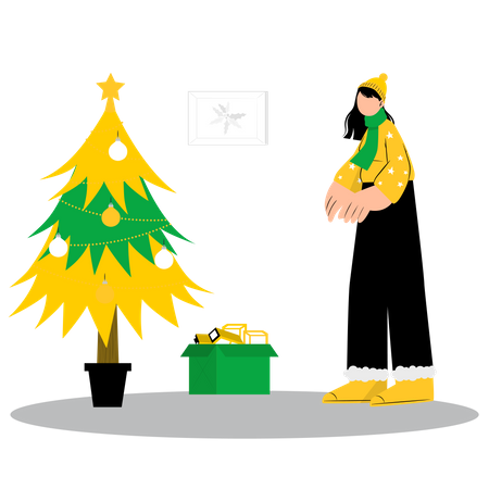 Fille avec un cadeau de Noël  Illustration