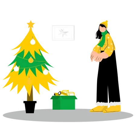 Fille avec un cadeau de Noël  Illustration