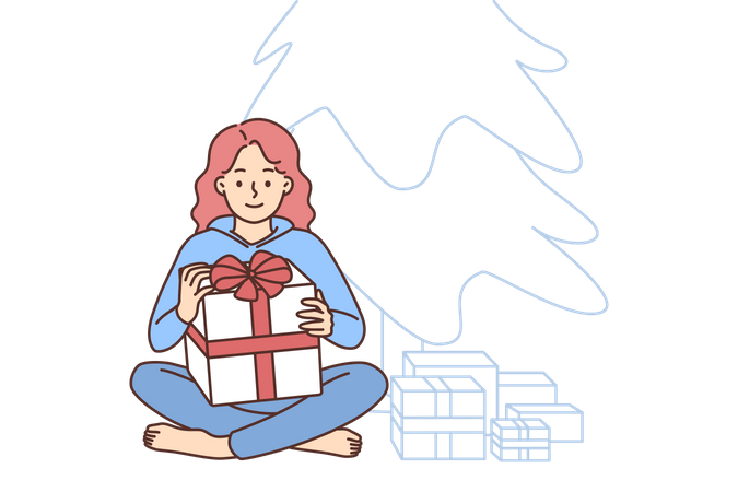 Fille avec un cadeau de Noël  Illustration