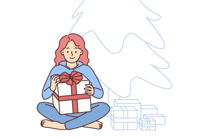 Fille avec un cadeau de Noël  Illustration