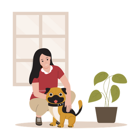 Fille avec chien de compagnie  Illustration