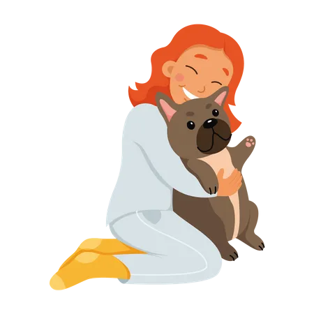 Fille avec un chien  Illustration