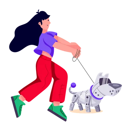 Fille avec un chien robot  Illustration