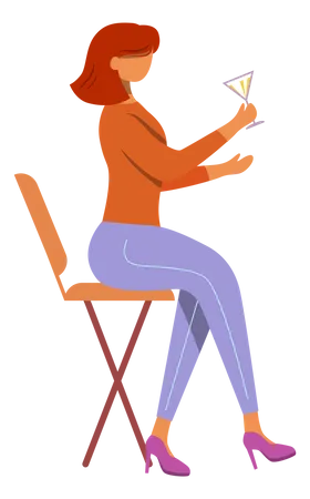 Fille avec un cocktail assis sur une chaise  Illustration