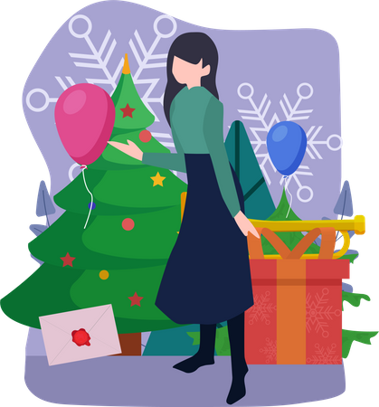 Fille avec décoration de Noël  Illustration