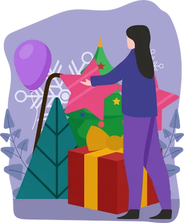 Fille avec décoration de Noël  Illustration