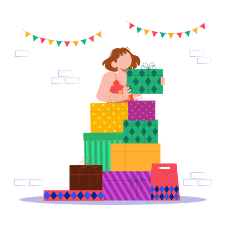 Fille avec des cadeaux du nouvel an  Illustration