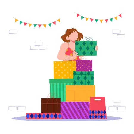 Fille avec des cadeaux du nouvel an  Illustration