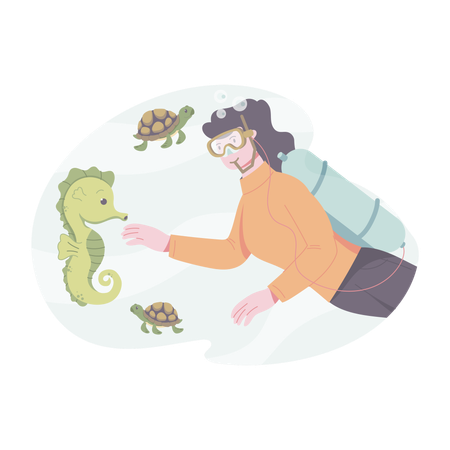 Fille avec des créatures sous-marines  Illustration