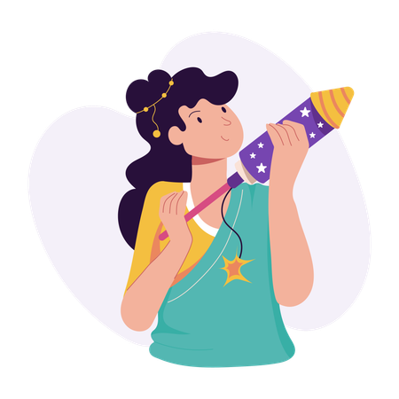 Fille avec des feux d'artifice de Diwali  Illustration