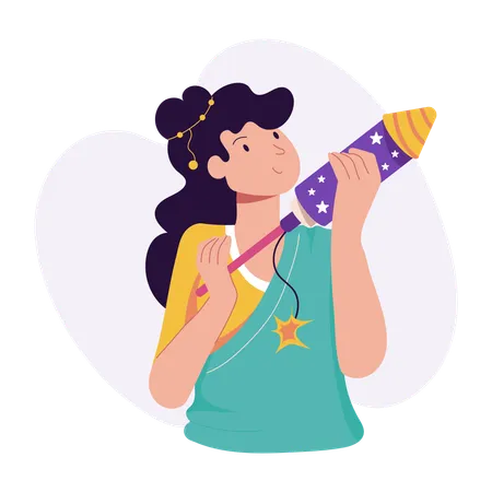 Fille avec des feux d'artifice de Diwali  Illustration