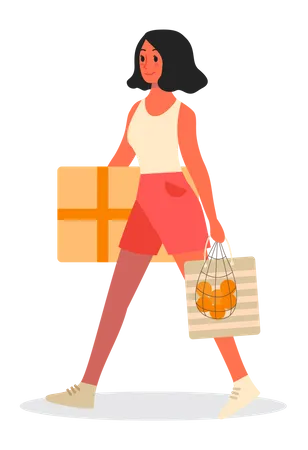 Fille avec des sacs à provisions  Illustration