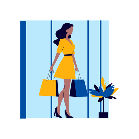 Fille avec des sacs à provisions  Illustration