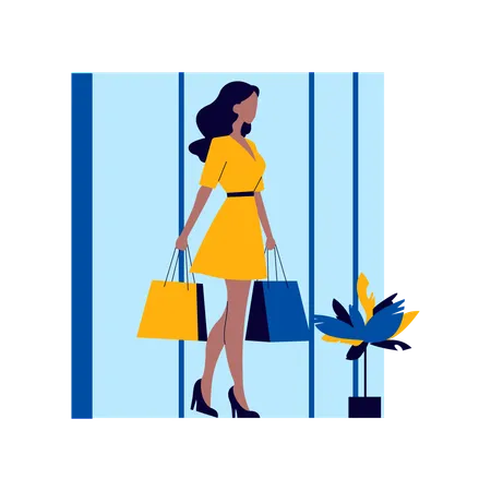 Fille avec des sacs à provisions  Illustration