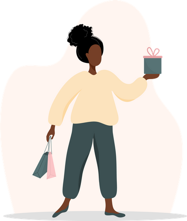 Fille avec des sacs à provisions et des cadeaux  Illustration