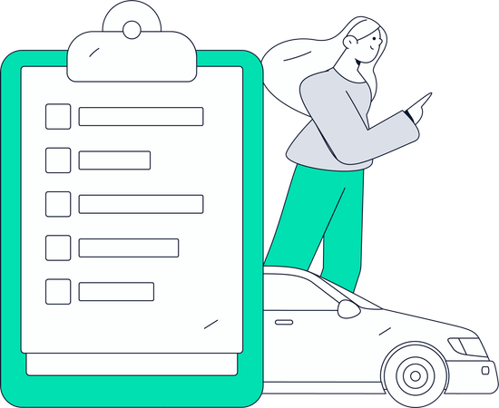 Fille avec des documents de prêt automobile  Illustration