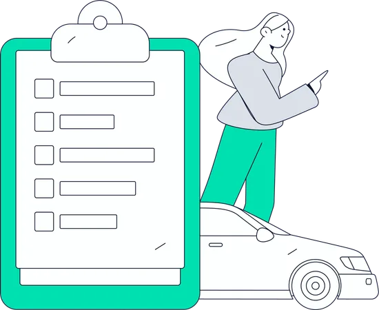 Fille avec des documents de prêt automobile  Illustration