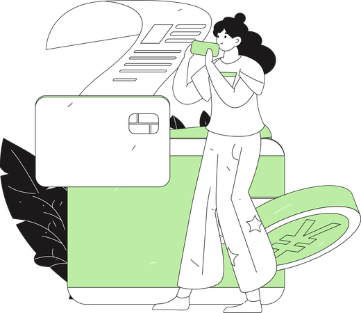 Fille avec facture de carte de crédit  Illustration