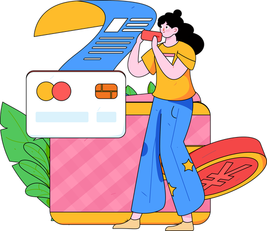 Fille avec facture de carte de crédit  Illustration