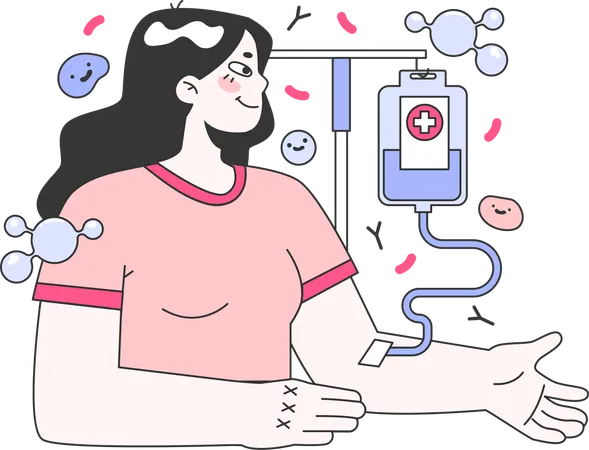 Fille avec perfusion intraveineuse  Illustration