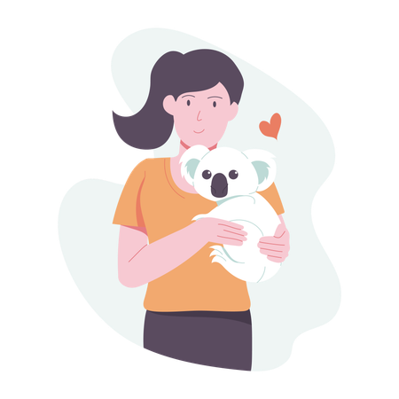 Fille avec un koala comme animal de compagnie  Illustration