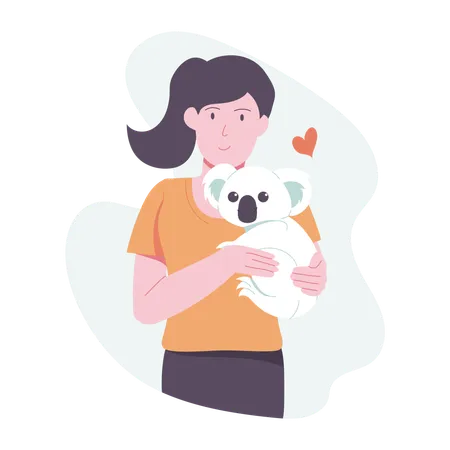 Fille avec un koala comme animal de compagnie  Illustration