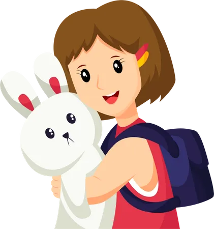 Fille avec un jouet lapin  Illustration